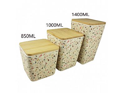 Bread Bin Canister Set Bamboo Lid Canister Set Three Storage Tea Coffee Sugar Box & Bin