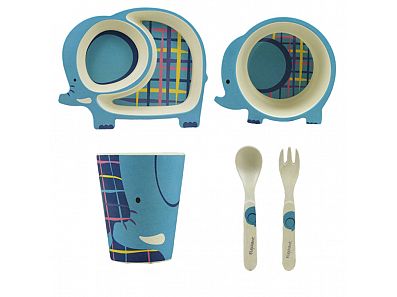 5Pcs Bamboo Kids Plate Dinnerware Set Cartoon Children Dishes Eco Food Plate Bowl Cup Spoon Fork Tableware Kids Mealtime